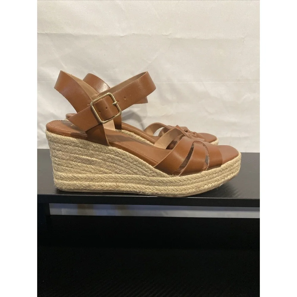 Time and Tru Espadrille Woman's Brown Wedge Ankle Strap Sandals Size 7.5